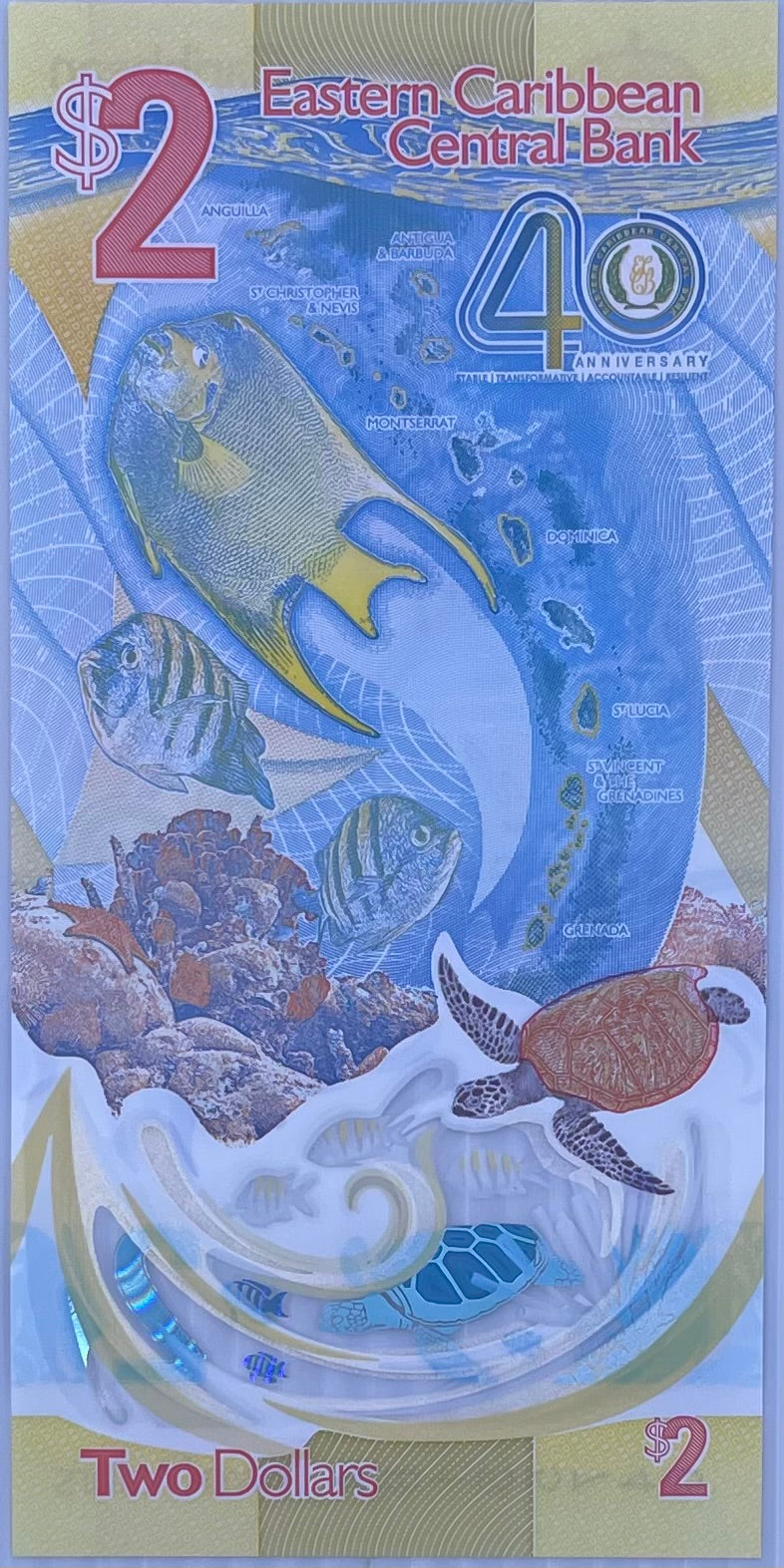 East Caribbean States 2 Dollars  2023 P-61 UNC, Commemorative, Polyme