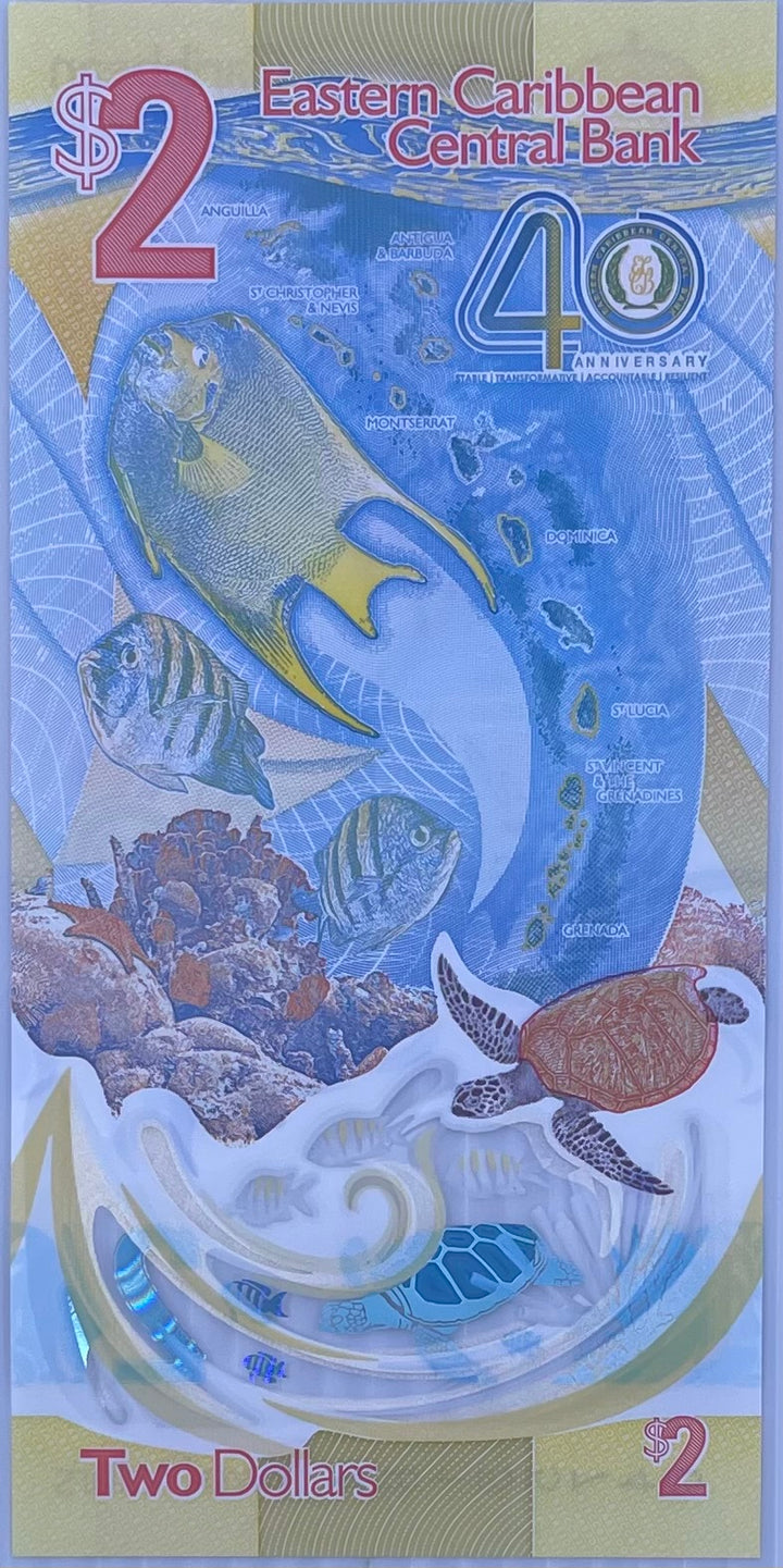 East Caribbean States 2 Dollars  2023 P-61 UNC, Commemorative, Polyme