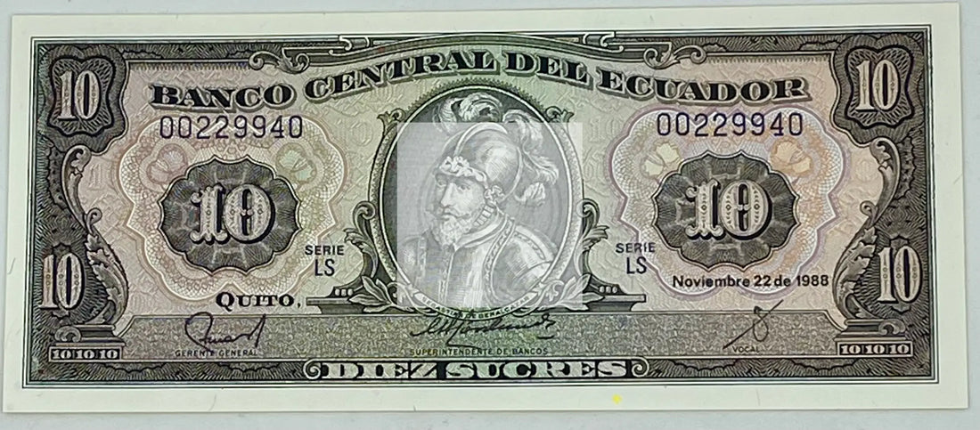 ECUADOR 1988 10 Sucres P-121a.10 UNC World Banknote - Cool Coins & Notes