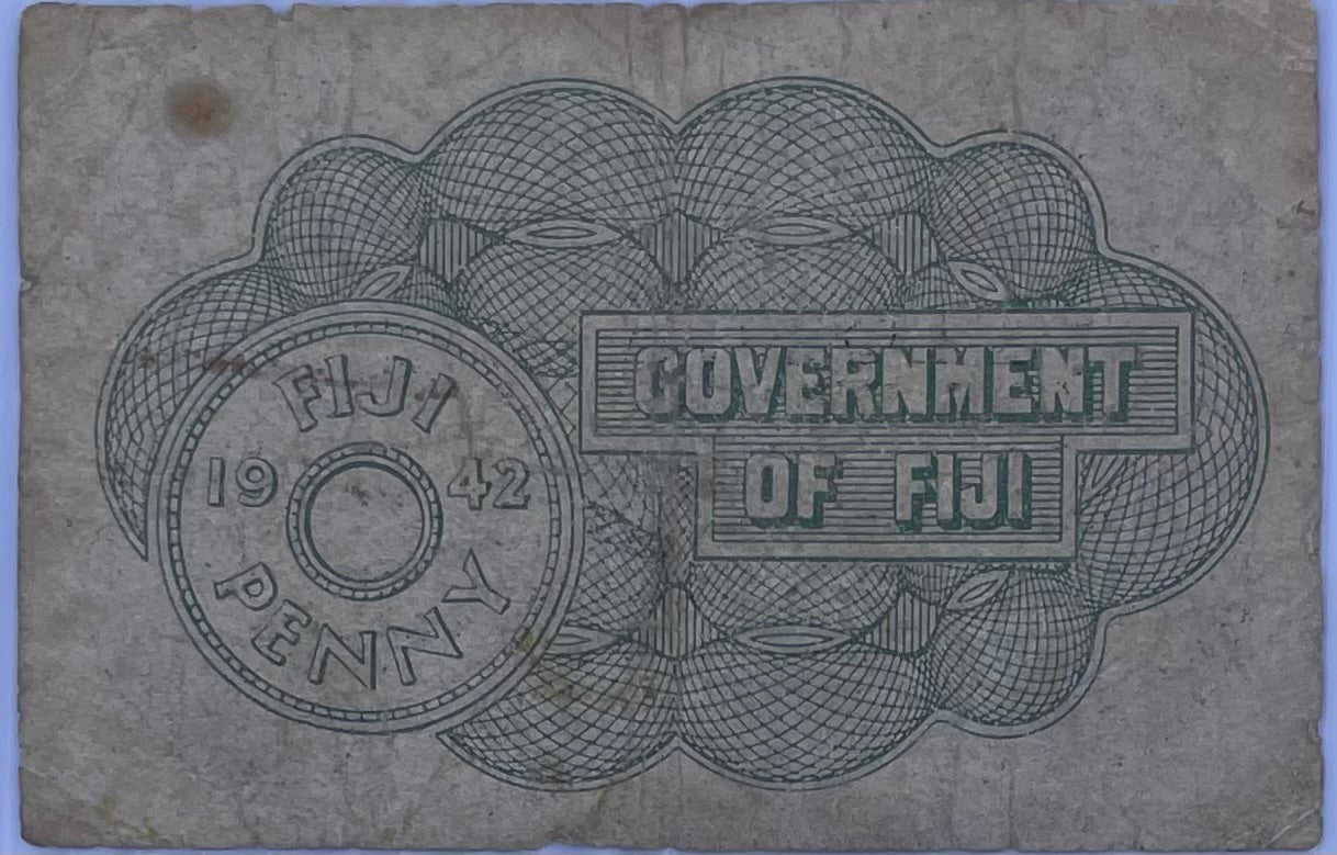 1942 Fiji 1 Penny P-47 Used World Banknote