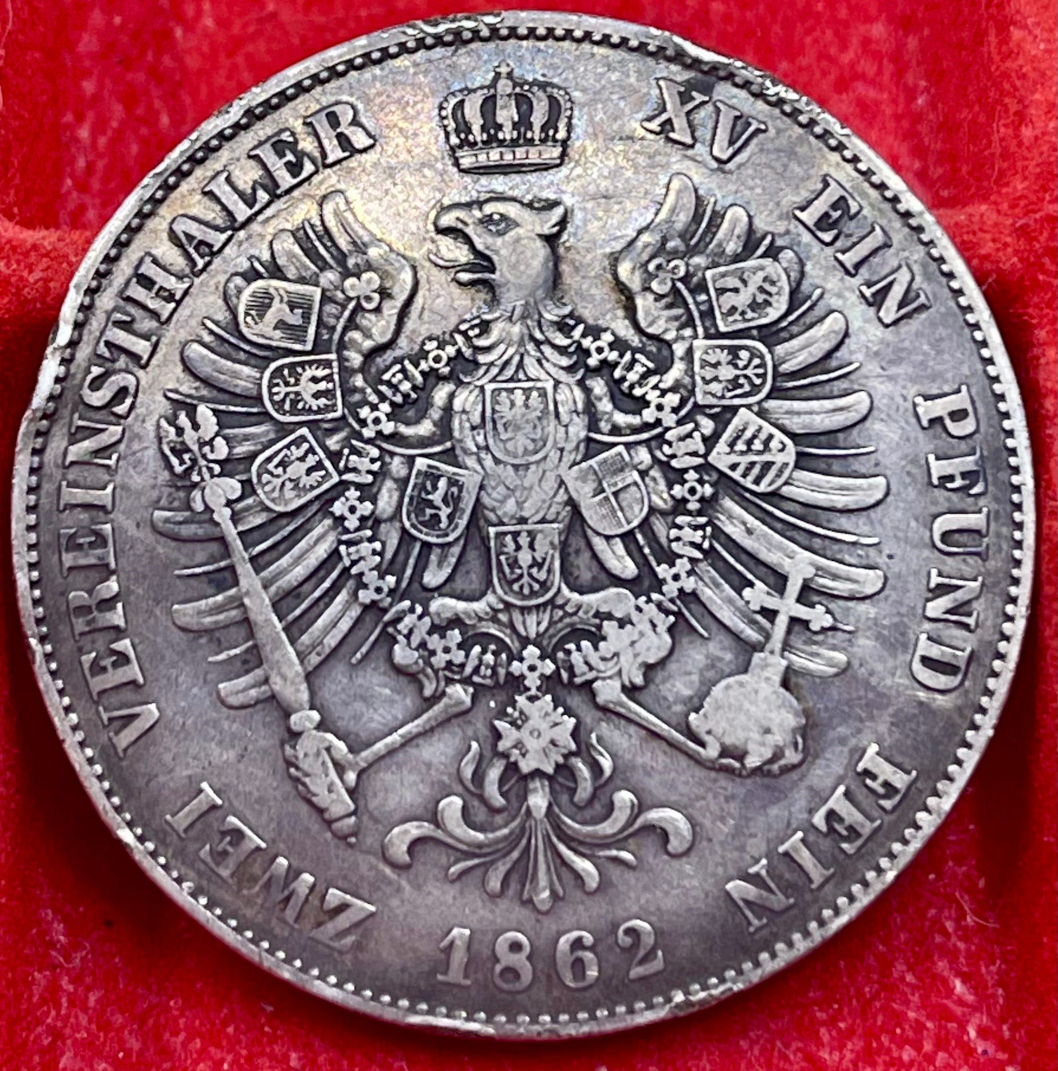 1862 A Germany Prussia 1 Thaler Silver Coin – Wilhelm I – Berlin Mint – KM#