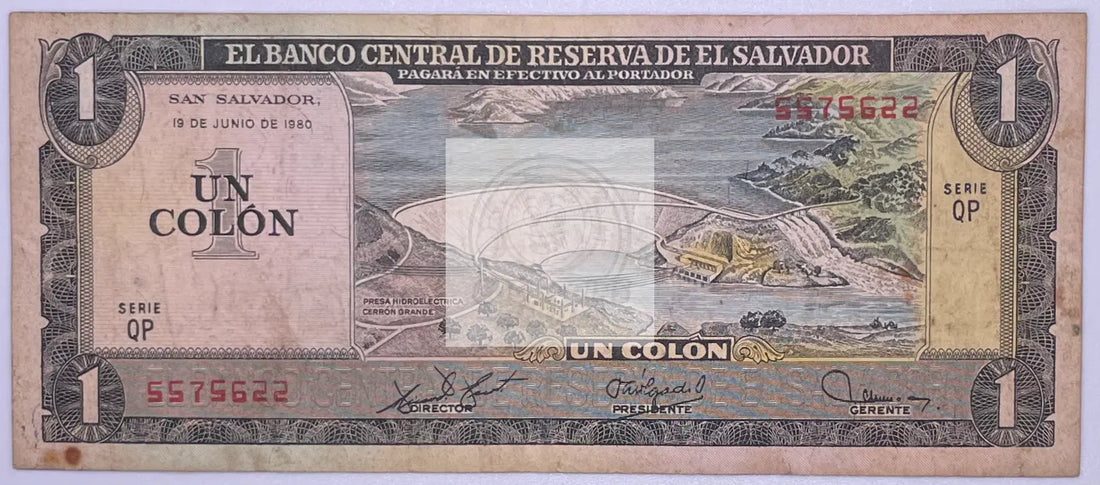 EL SALVADOR 1 COLON 1977 / 1980, Used Banknote - Cool Coins & Notes