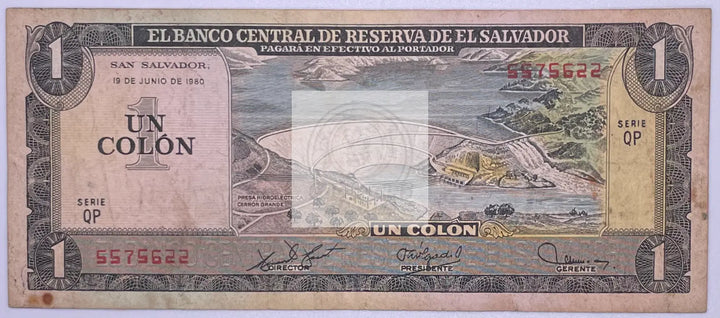 EL SALVADOR 1 COLON 1977 / 1980, Used Banknote - Cool Coins & Notes