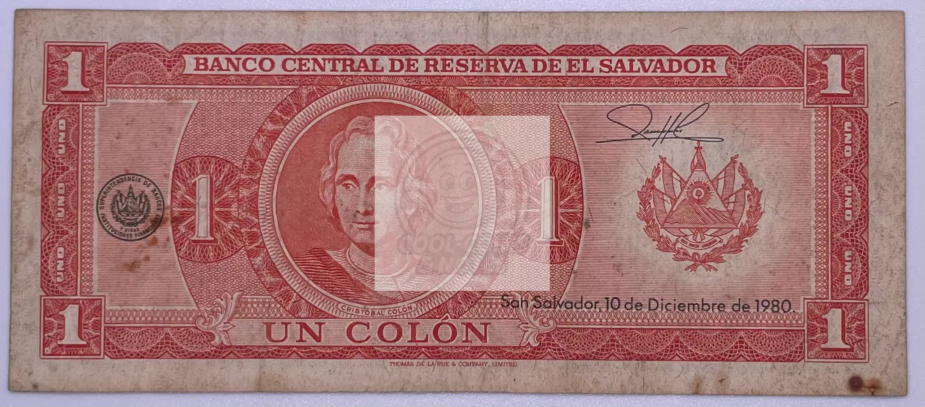 EL SALVADOR 1 COLON 1977 / 1980, Used Banknote - Cool Coins & Notes