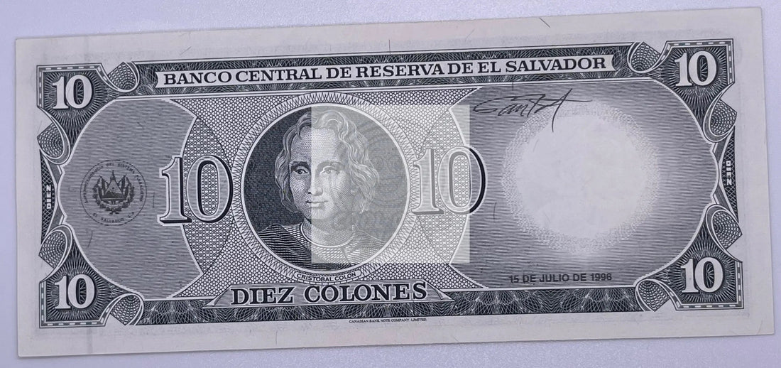El Salvador 10 Colones 1996 banknote UNC detailed cultural design front and back