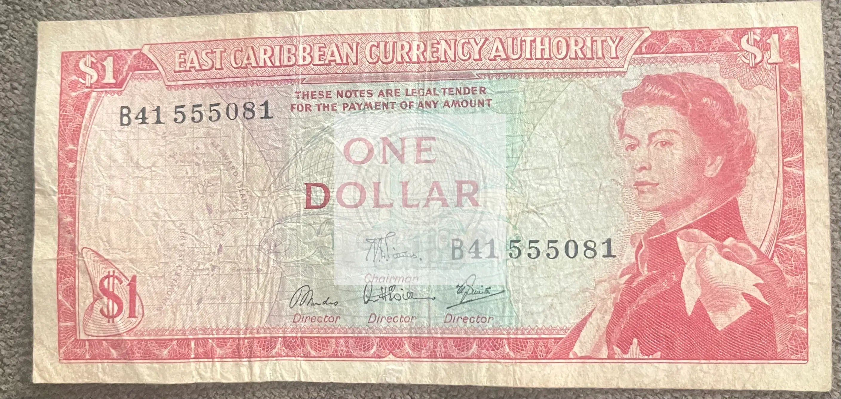 East Caribbean States 1 DOLLAR P-13F ND 1965 Queen ♛ Elizabeth Boat - Cool Coins & Notes