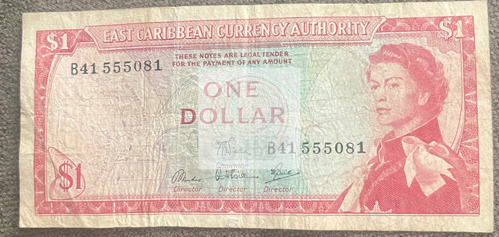 East Caribbean States 1 DOLLAR P-13F ND 1965 Queen ♛ Elizabeth Boat - Cool Coins & Notes