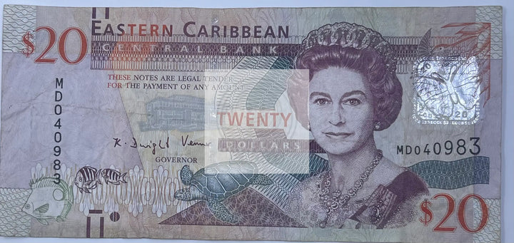 East Caribbean States 2012 20 Dollars P-53a, Used World Banknote Currency - Cool Coins & Notes