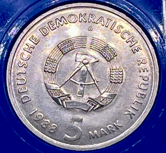 East Germany DDR, 5 Mark 1988 A,  Rostock - Port City, as shown. Circulated