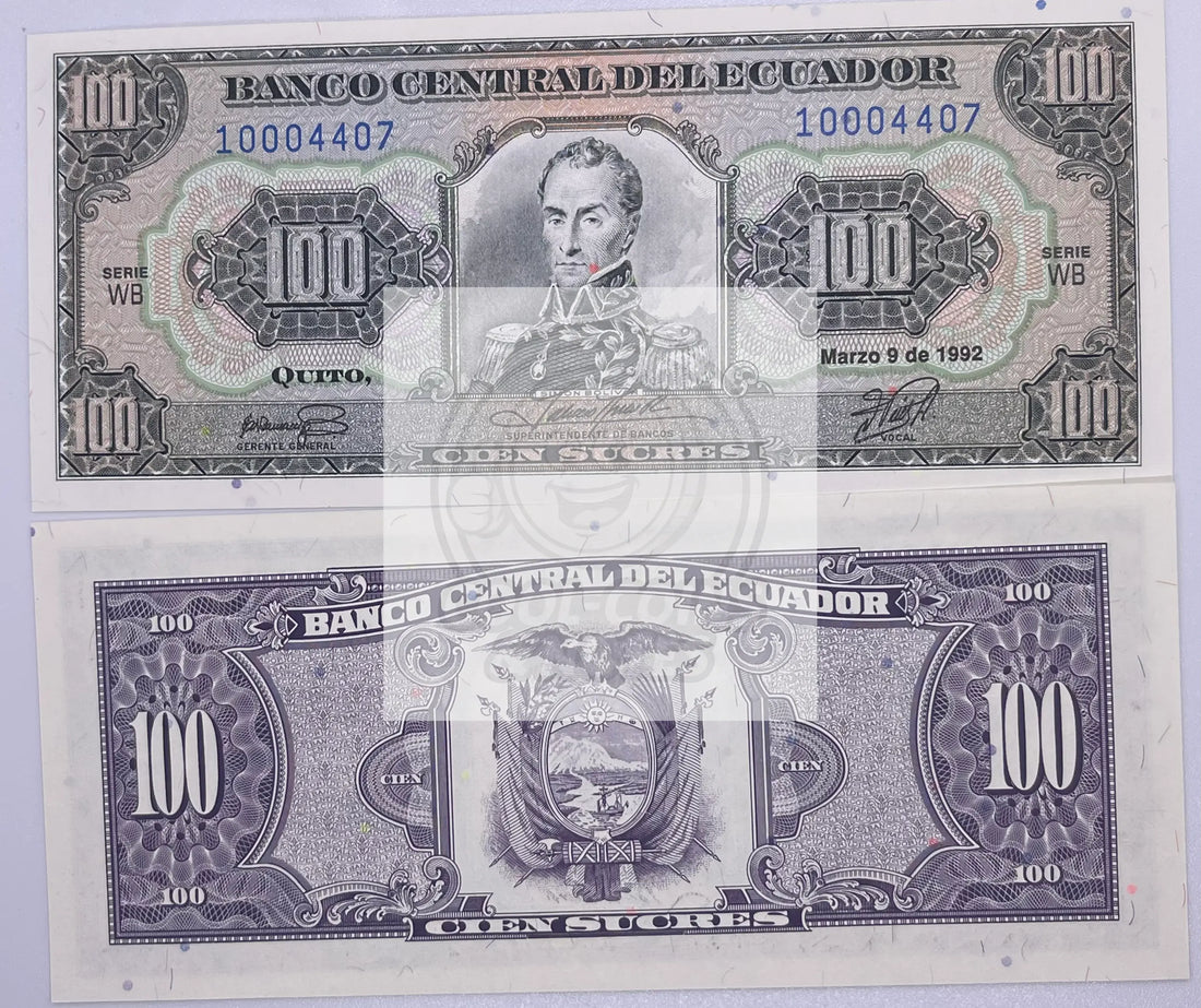 Ecuador 100 Sucres 1992 Pick 123A.b UNC Banknote - Cool Coins & Notes