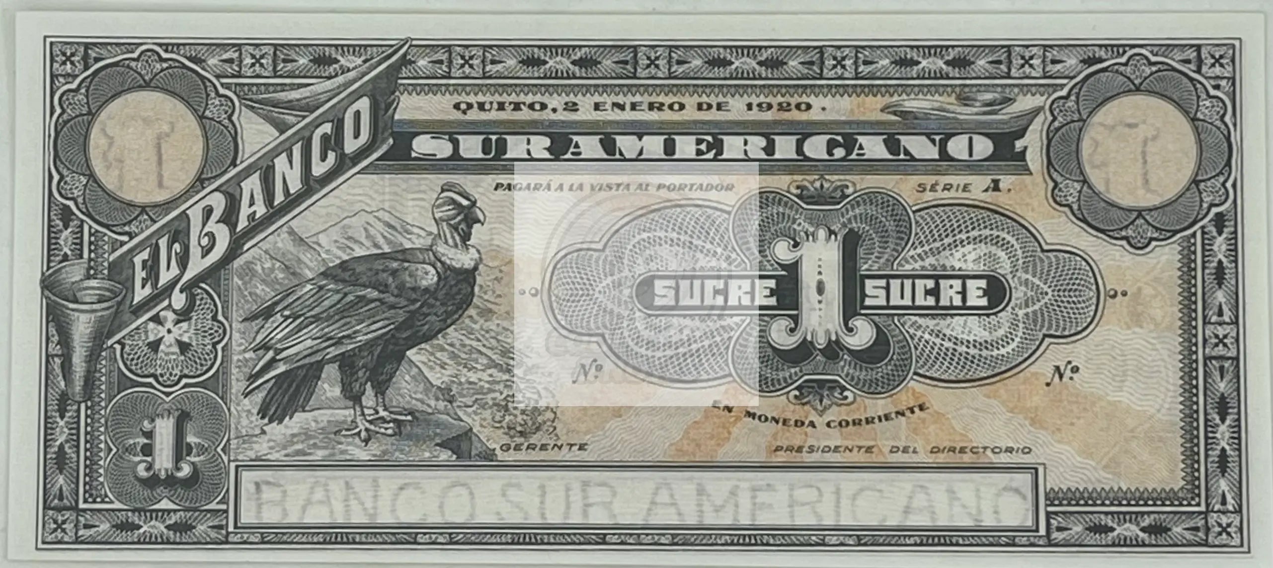 Ecuador 1920 1 Sucre S-251r, UNC World Banknote - Cool Coins & Notes
