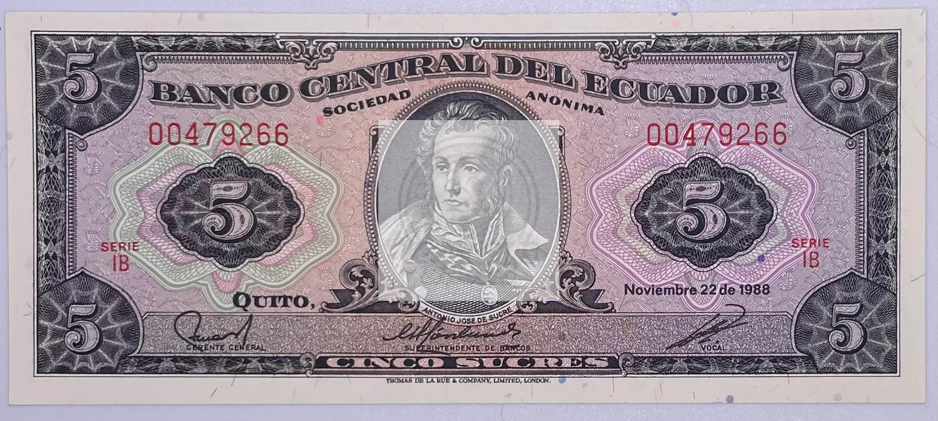 Ecuador, 5 Sucres, 11-22-1988, P-113d, UNC Banknote - Cool Coins & Notes