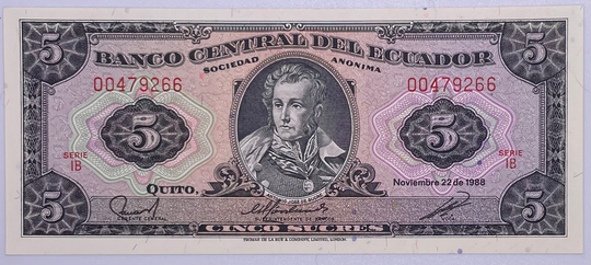 Ecuador 1988 5 Sucres P-113d Circulated Banknote From Lot