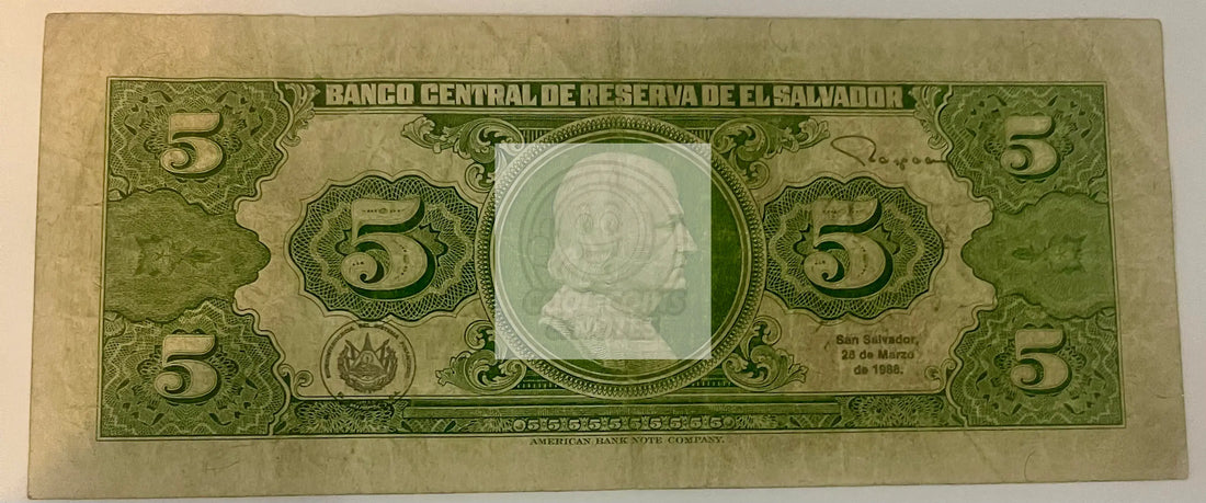 El Salvador 5 Colones, 1988 P-134b - Cool Coins & Notes