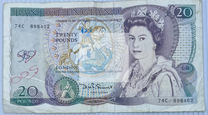 England 1984 20 Pounds P380 Queen Elizabeth Banknote - Cool Coins & Notes