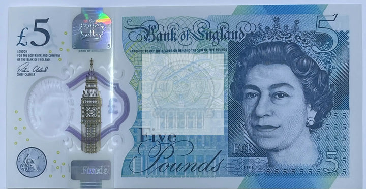 England 2015 5 Pounds P394 UNC Polymer Churchill Queen Elizabeth - Cool Coins & Notes