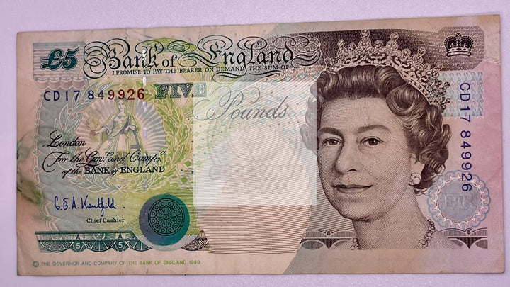 England 5 Pounds 1990(91) Banknote P-382b, Used World Banknote - Cool Coins & Notes