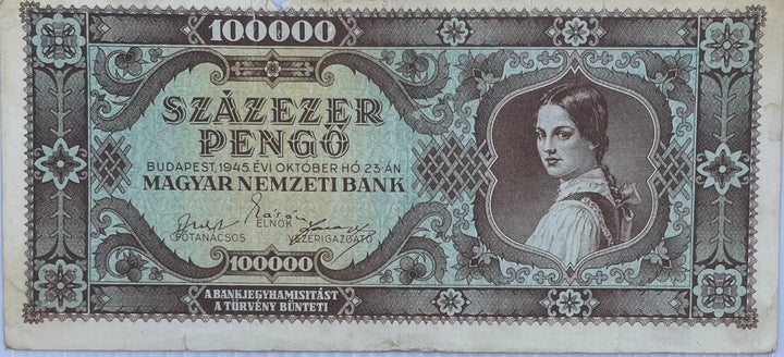Hungary 1945 100000 Milpengo P-120 Circulated World Banknote From Lot