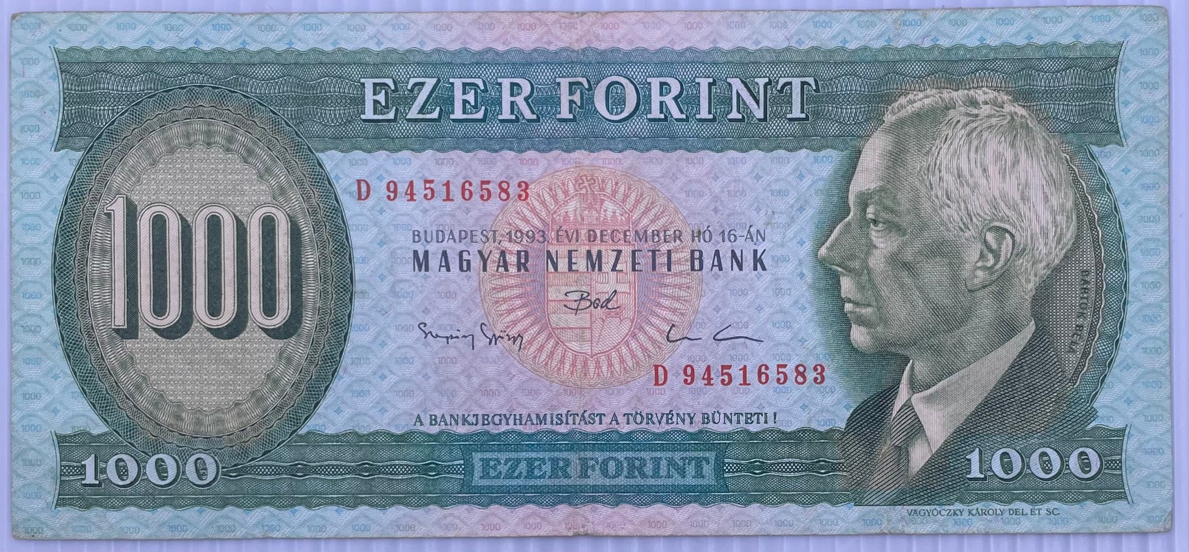 1993 Hungary 1000 Forint P-176 Circulated World Banknote