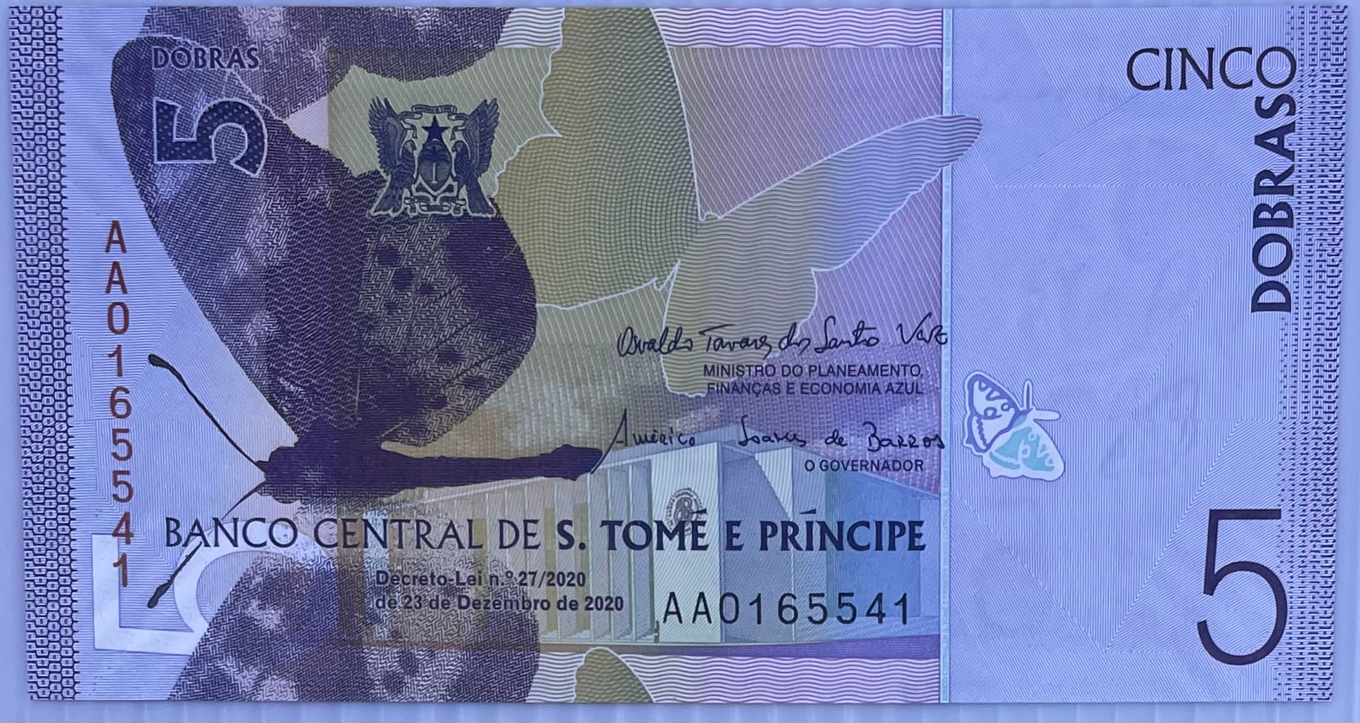 2020 Saint Thomas & Principe 5 Dobras P-76 UNC Paper World Banknote