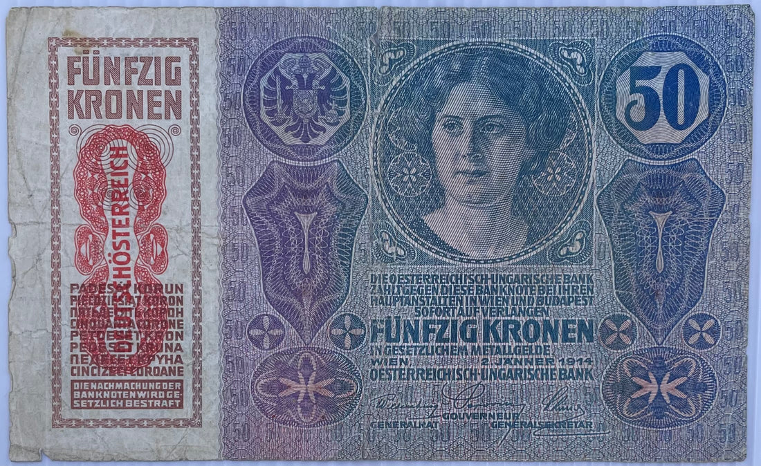Austria 1914 50 Kronen P-15 Used World Banknote From Lot