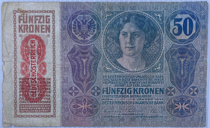 Austria 1914 50 Kronen P-15 Used World Banknote From Lot