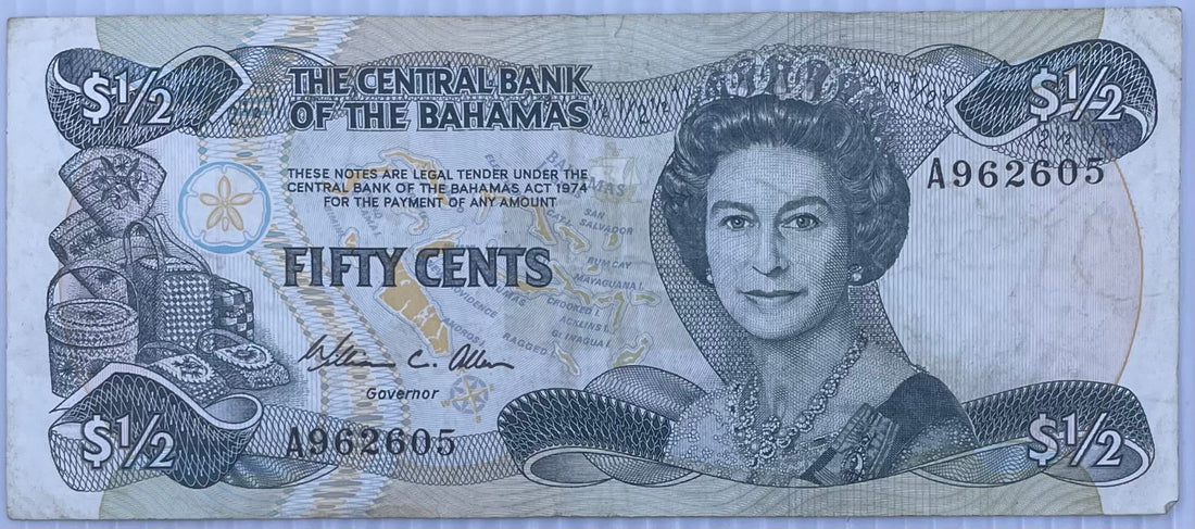 Bahamas - 1/2 Dollar 50 Cents 1974 ( 1984 ) P. 42, Used WorldBanknote