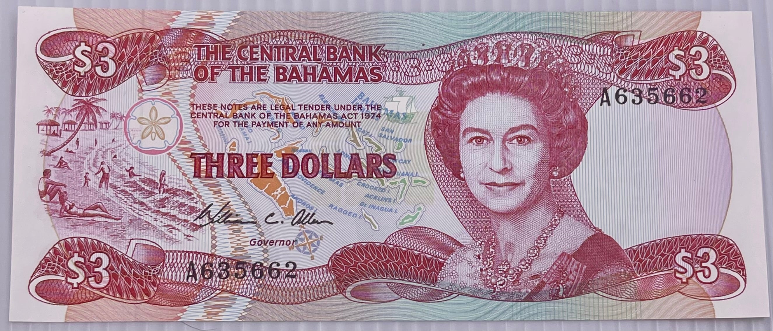 Bahamas 1984 3 dollars P-44 UNC World Banknote Currency