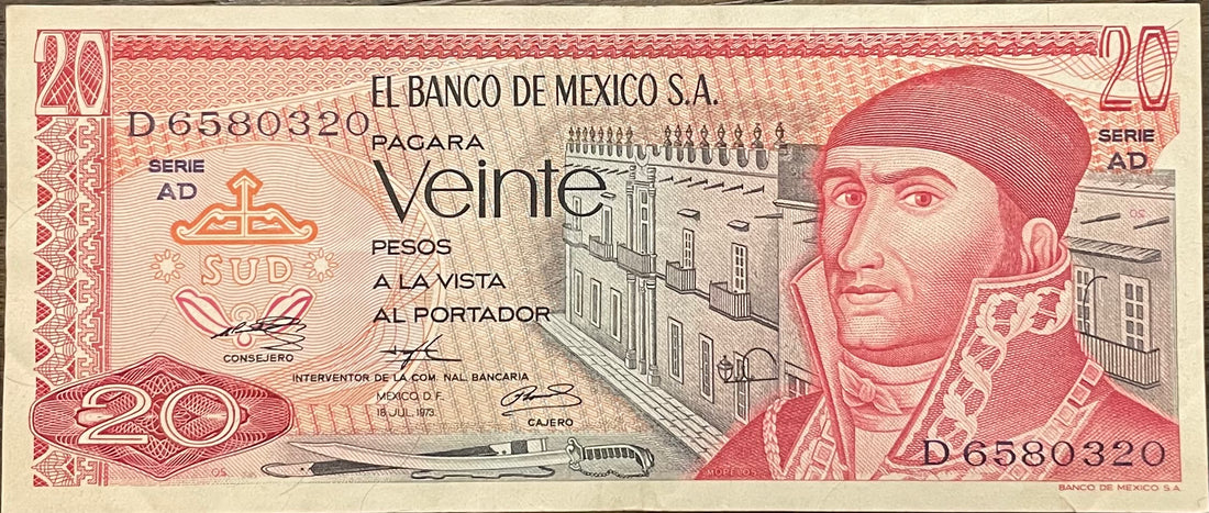 1973 Mexico 20 Pesos P-64 Banknote Circulated