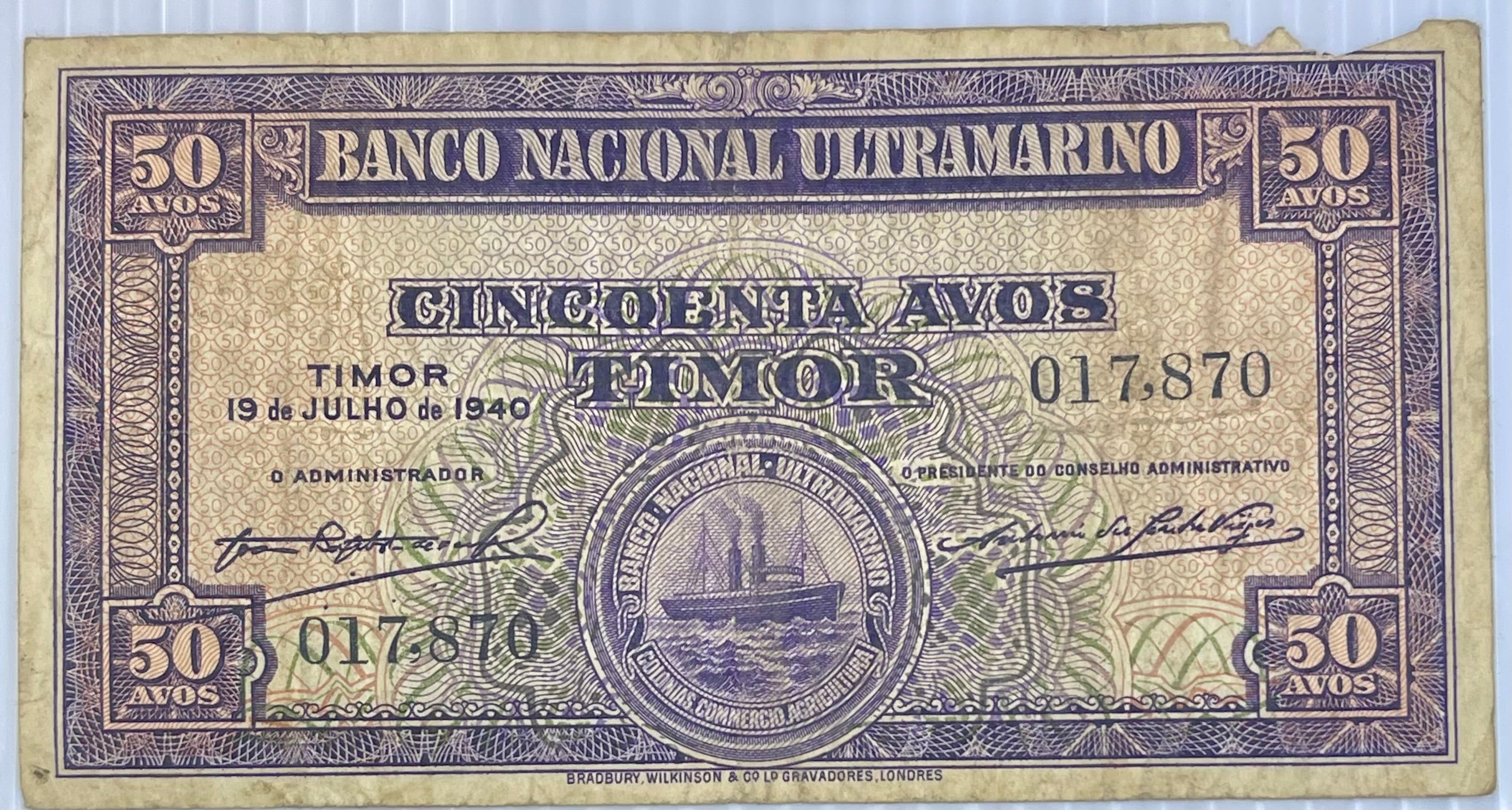 Timor 1940 50 Avos P-14 Used World Banknote Currency