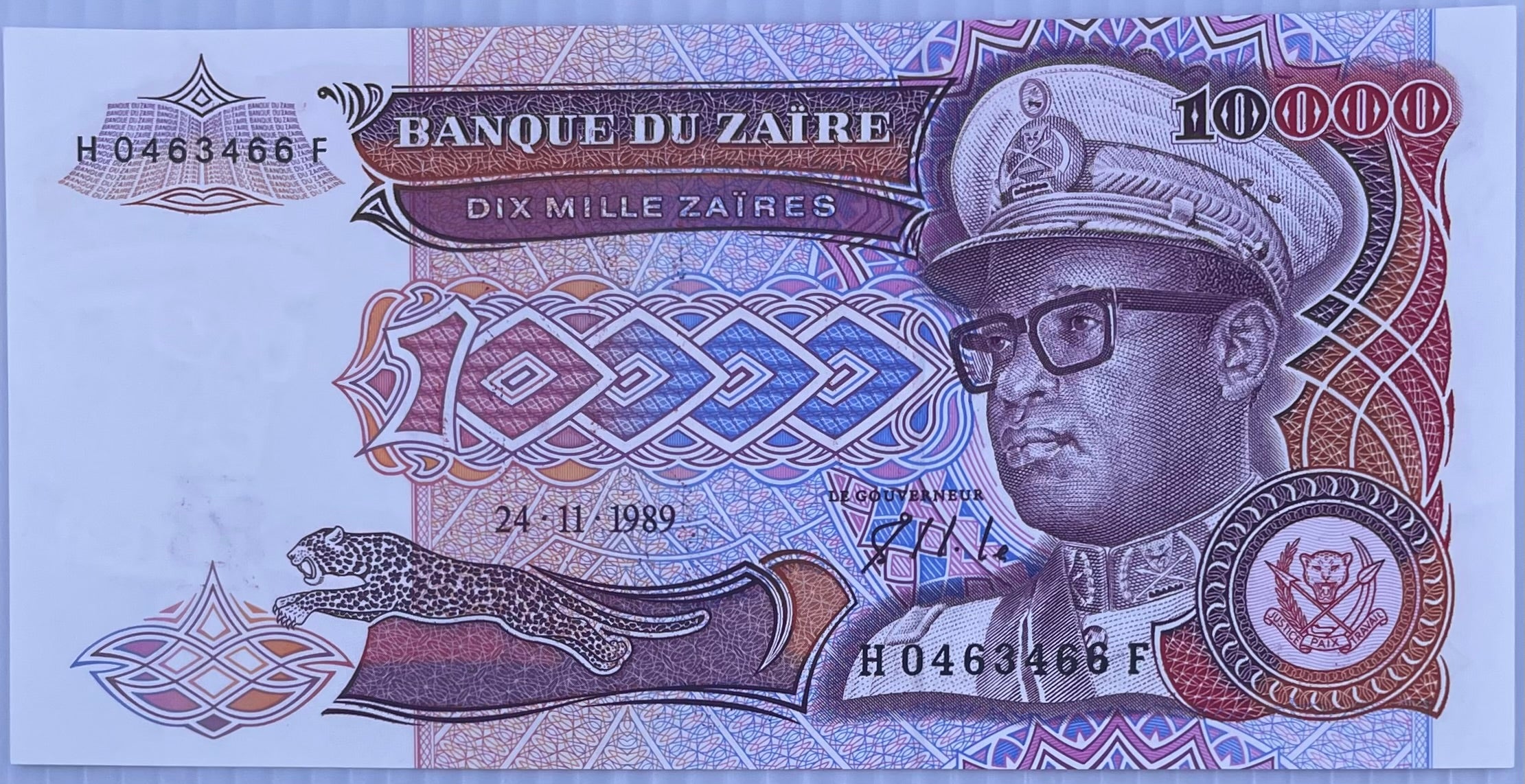 Zaire 1989 10000 Zaires P-38 UNC Mobutu, World Banknote