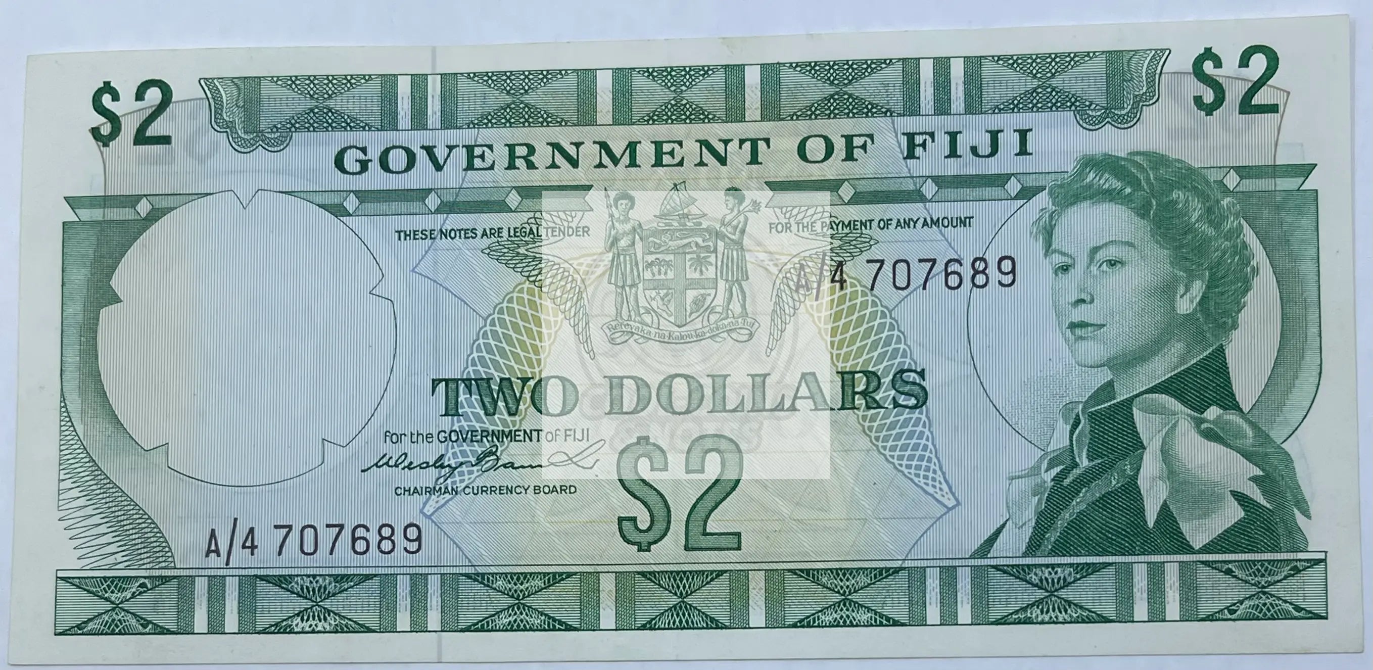 Fiji 1969 2 Dollars P-60a QEII UNC, World Banknote Currency - Cool Coins & Notes