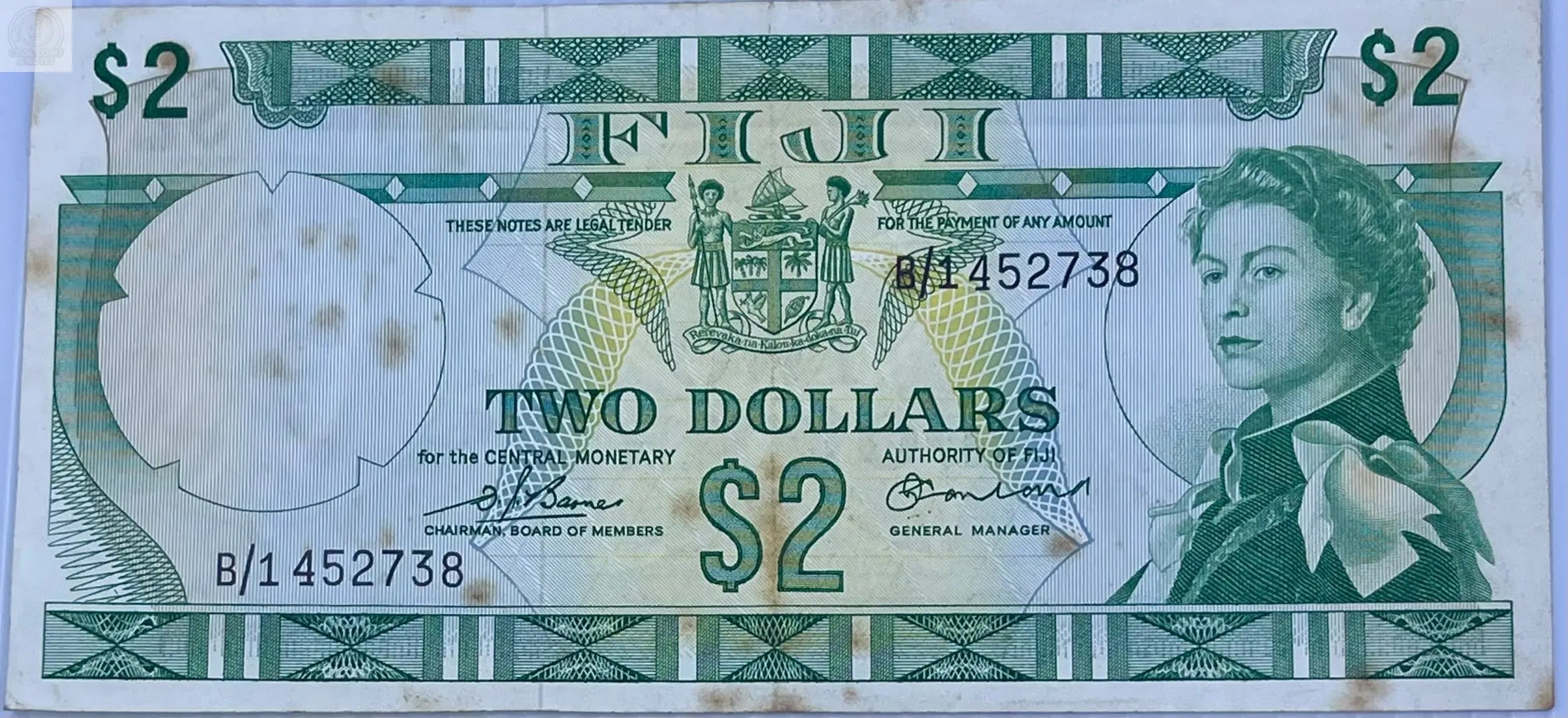 Fiji 1974 2 Dollars P-71 Queen Elizabeth Used World Banknote Cool Coins & Notes