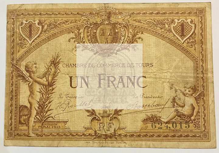 France 1915 Chambre de Commerce and Villes 1 Franc JP-123-01, Used Banknote - Cool Coins & Notes