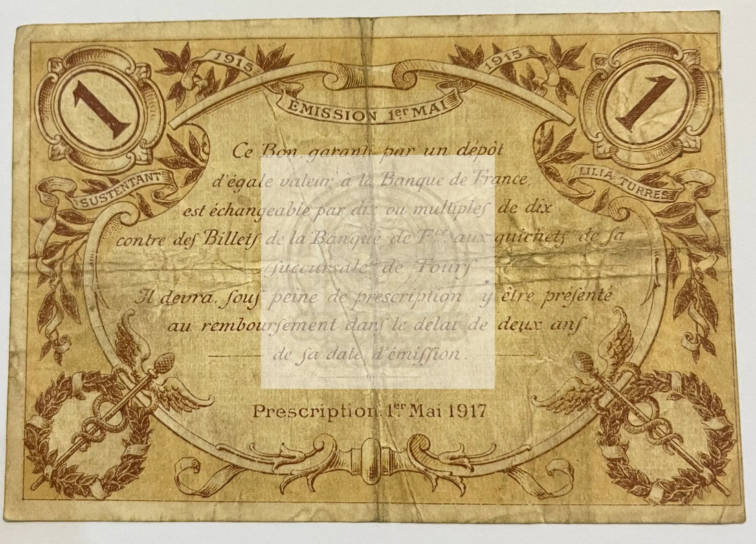 France 1915 Chambre de Commerce and Villes 1 Franc JP-123-01, Used Banknote - Cool Coins & Notes