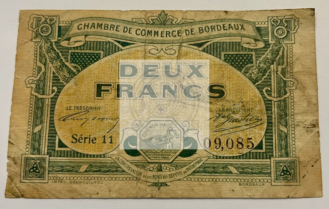 France 1917 Chambre de Commerce 2 Francs used banknote with intricate design and historical significance