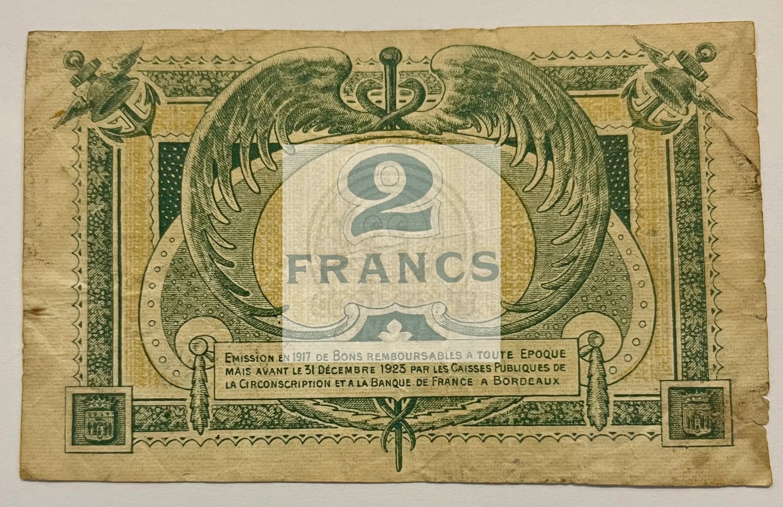 France 1917 Chambre de Commerce and Villes 2 Francs P-JP-030-23, Used Banknote - Cool Coins & Notes