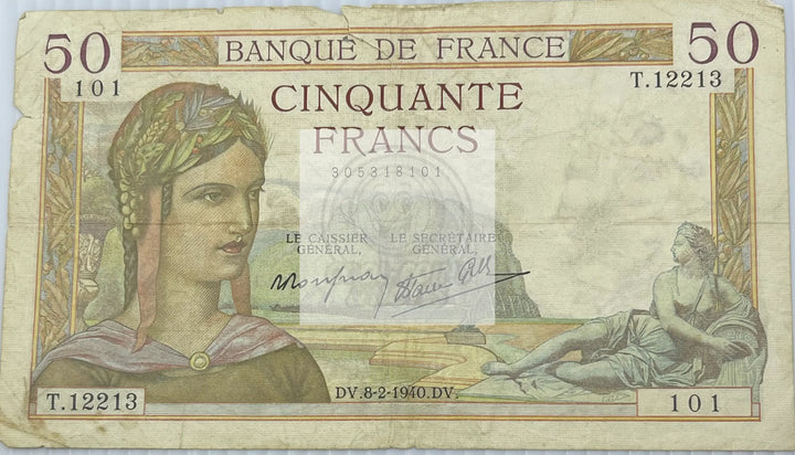 France 1940 50 Francs P85b Used World Banknote Currency - Cool Coins & Notes