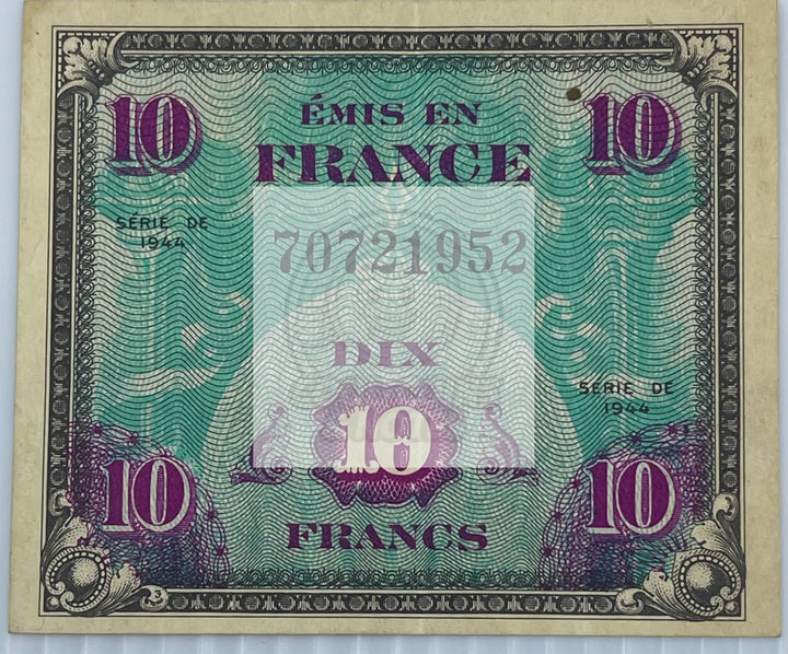 France 1944 10 Francs P-116a WW2 MPC Used World Banknote Currency - Cool Coins & Notes