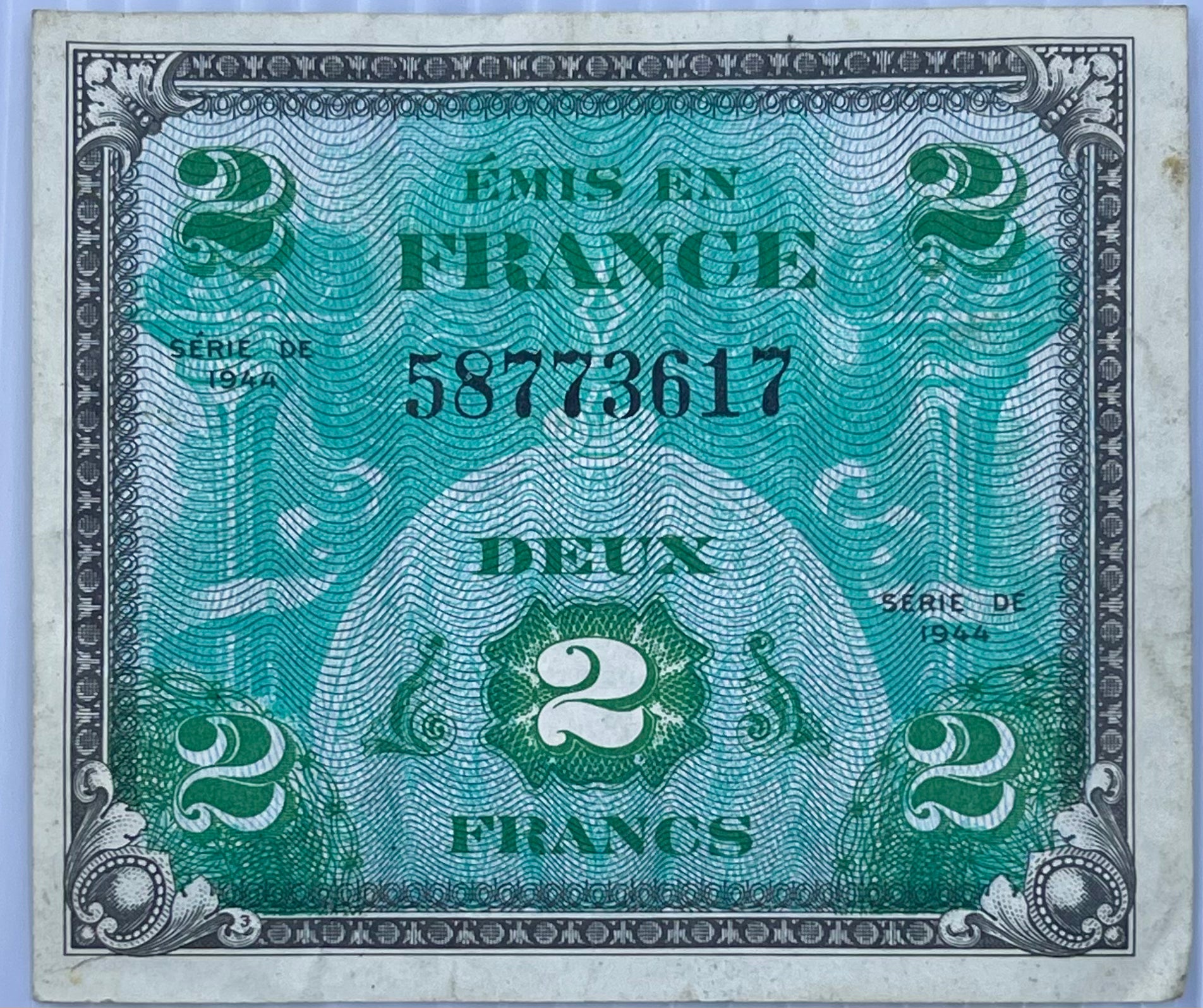 France 1944 2 Francs P-114 WW2 MPC Used World Banknote Currency - Cool Coins & Notes