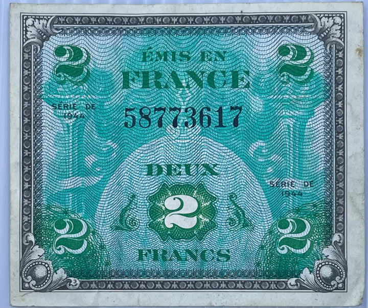 France 1944 2 Francs P-114 WW2 MPC Used World Banknote Currency - Cool Coins & Notes