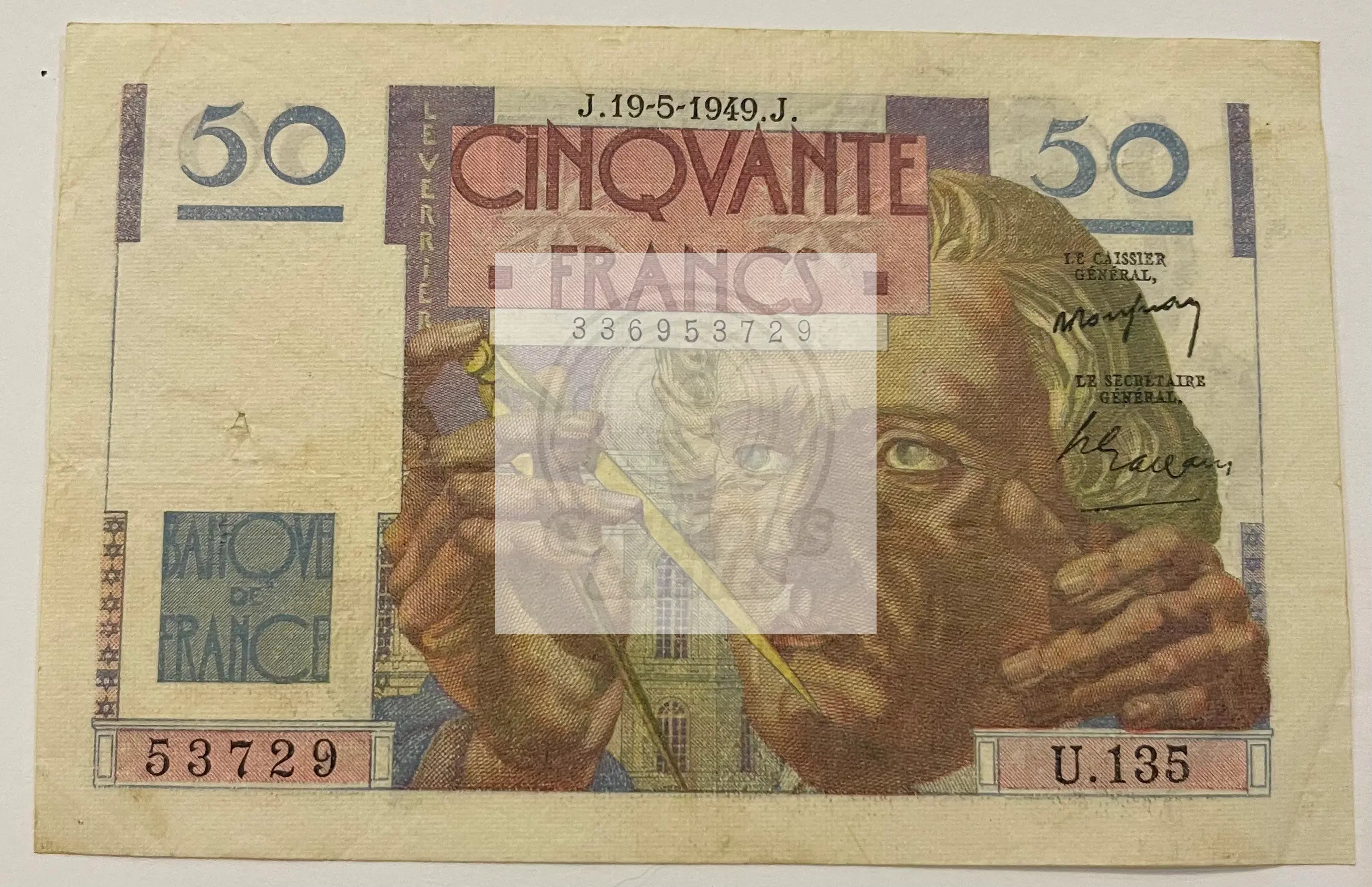 France 1947 50 Francs WW2 Poseidon P127b.1, Used Banknote - Cool Coins & Notes