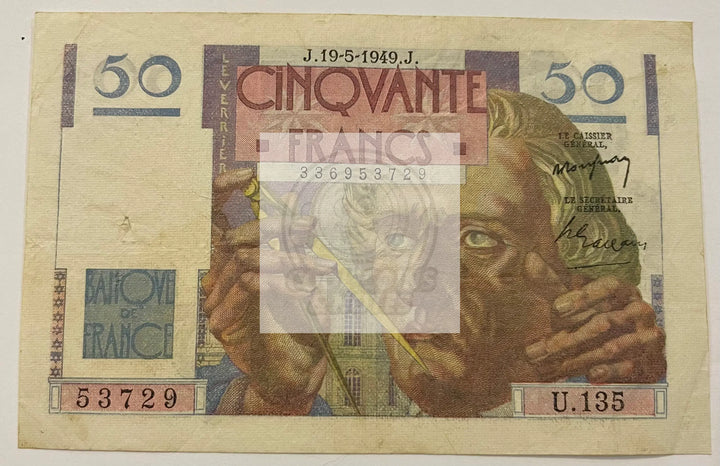 France 1947 50 Francs WW2 Poseidon P127b.1, Used Banknote - Cool Coins & Notes