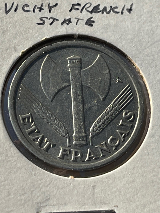 France 2 Francs 1944 Vichy (German Occupied). WWII World Coin.