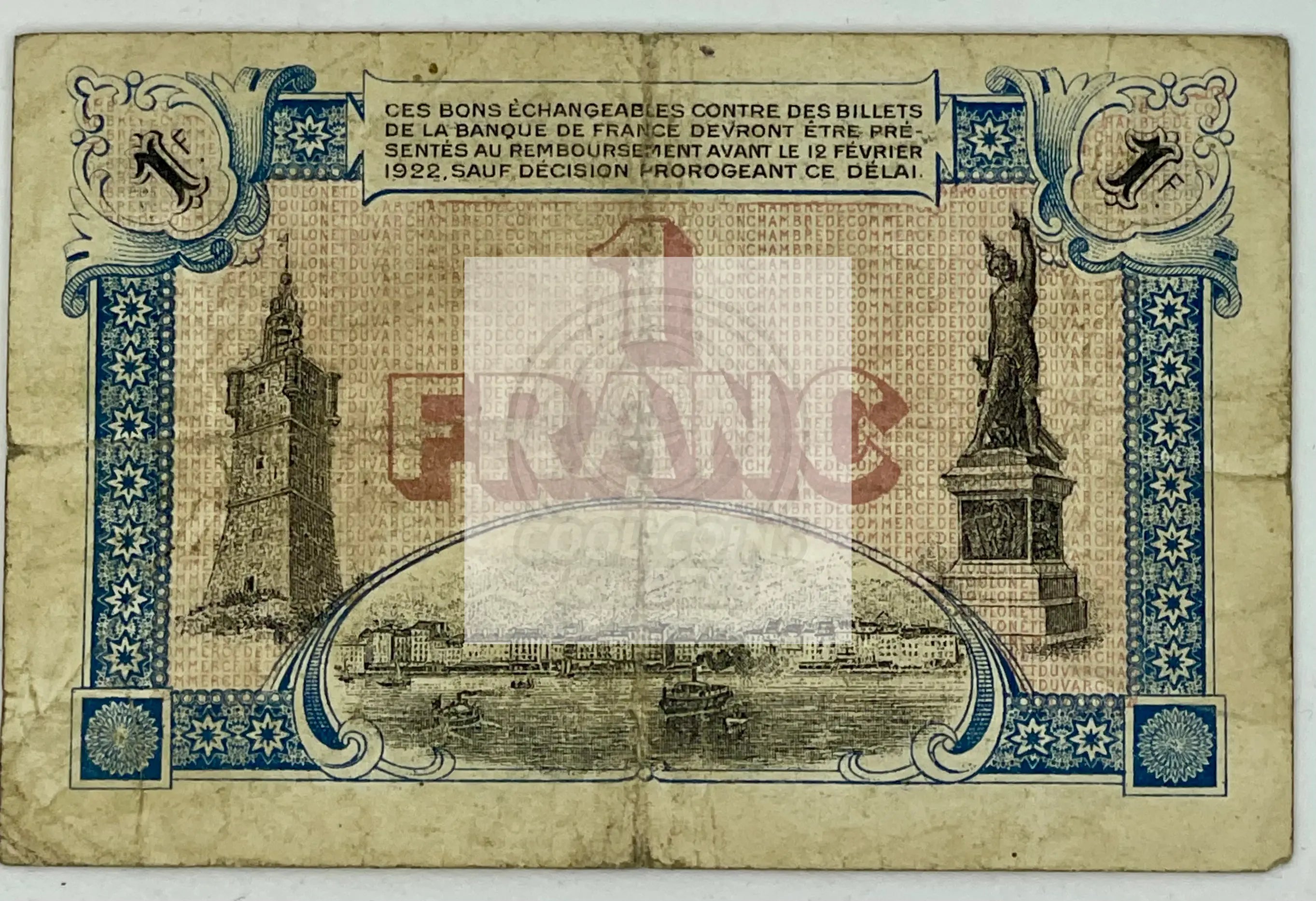 France-Chambre de Commerce and Villes 1 Franc 1917 JP-121-12, Used Banknote - Cool Coins & Notes