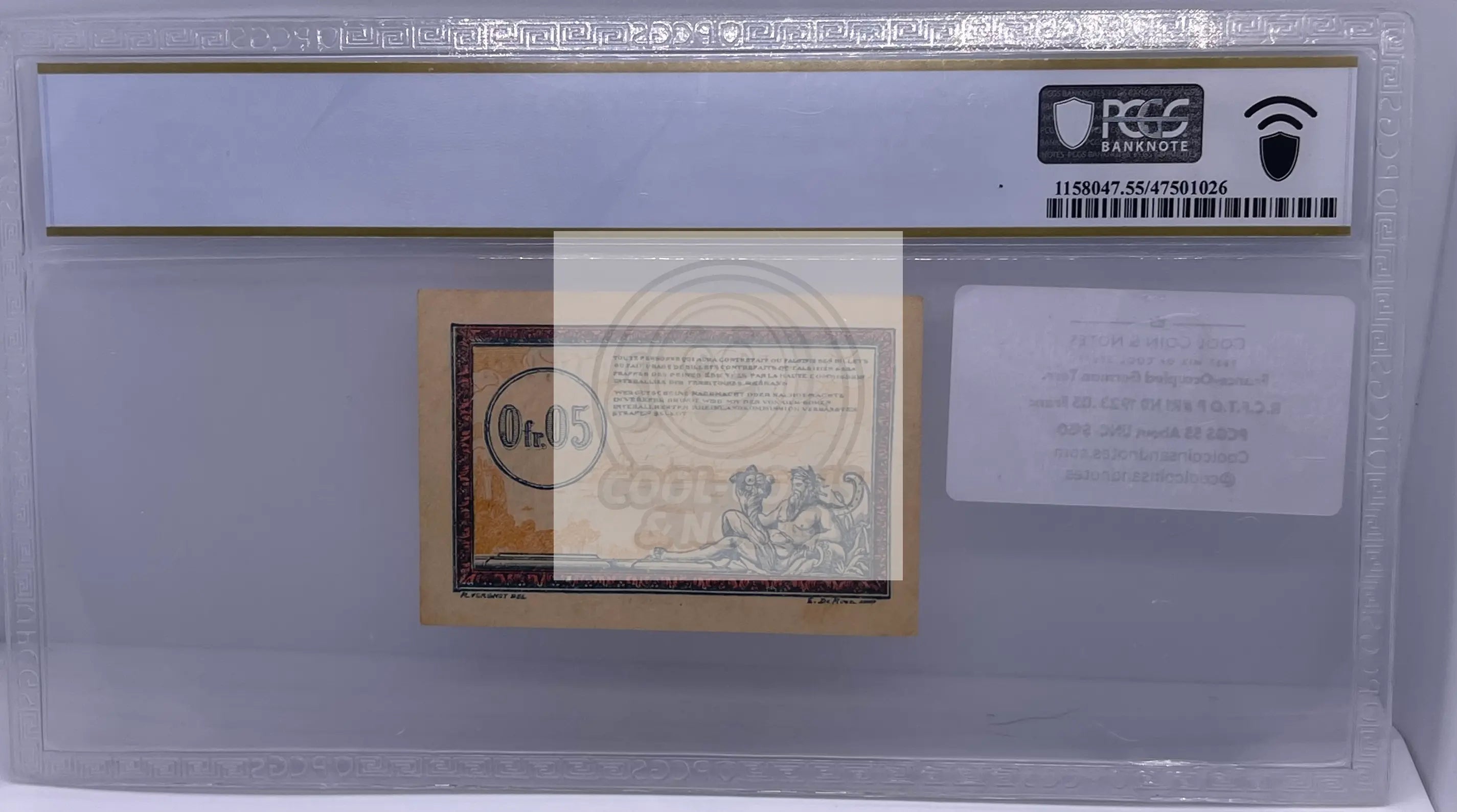 France-Occupied German Terr. R.C.F.T.O P #R1 ND 1923 .05 Franc PCGS 55 About UNC - Cool Coins & Notes