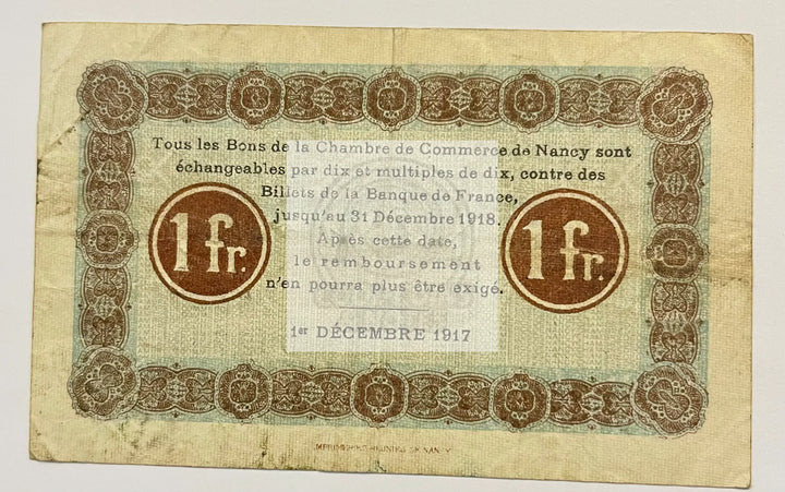 France, Nancy, 1 Franc, 1917, Pirot:87-42, Used Banknote - Cool Coins & Notes