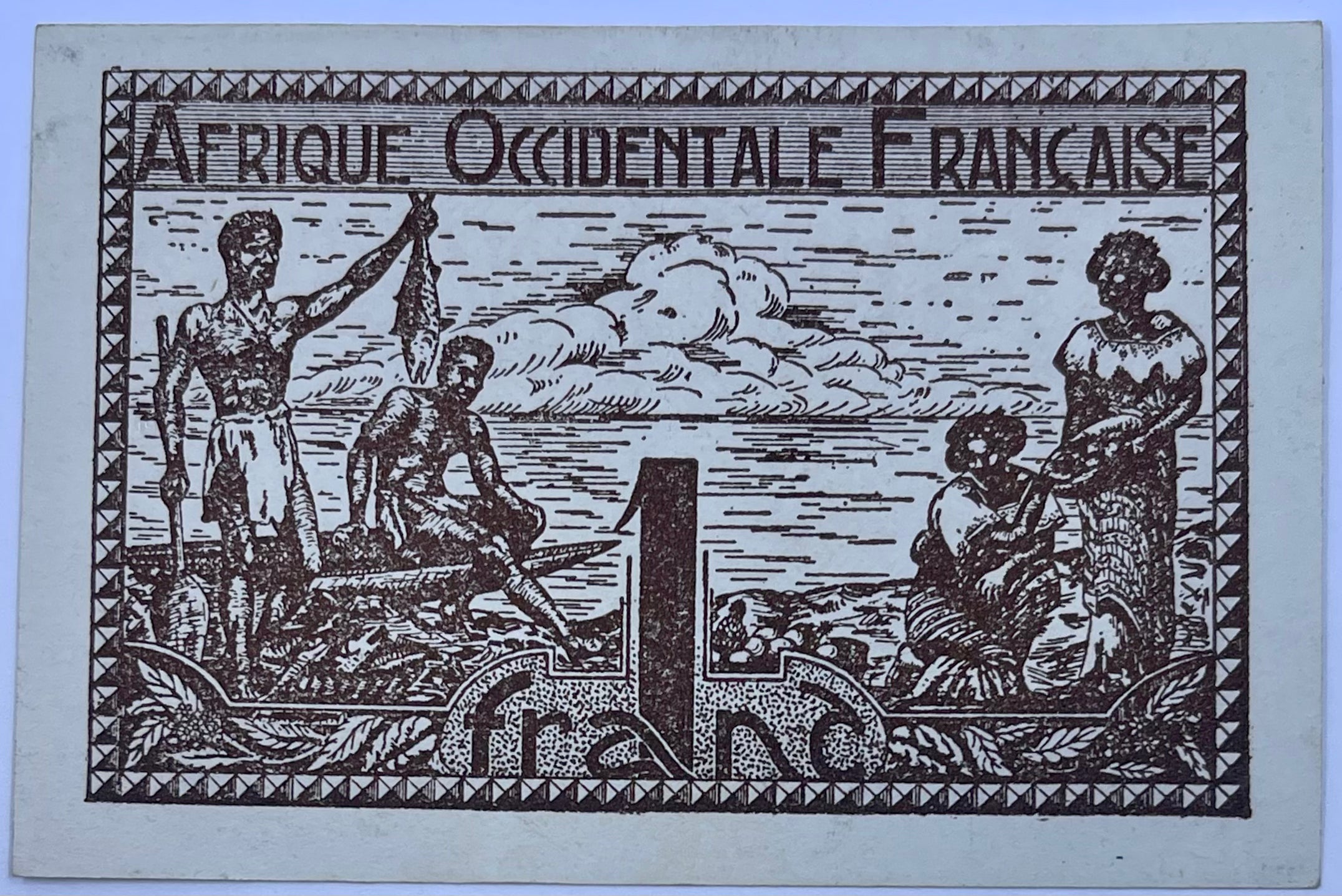French West Africa 1944 1 Franc P-34 WW2 Used World Banknote Cool Coins & Notes 