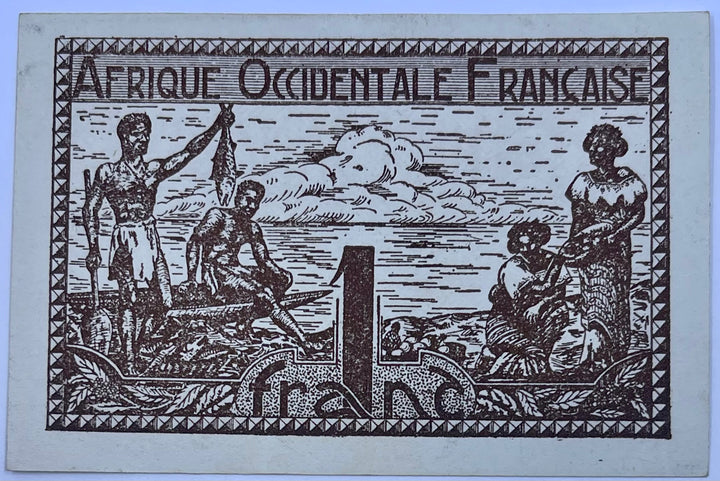 French West Africa 1944 1 Franc P-34 WW2 Used World Banknote Cool Coins & Notes 