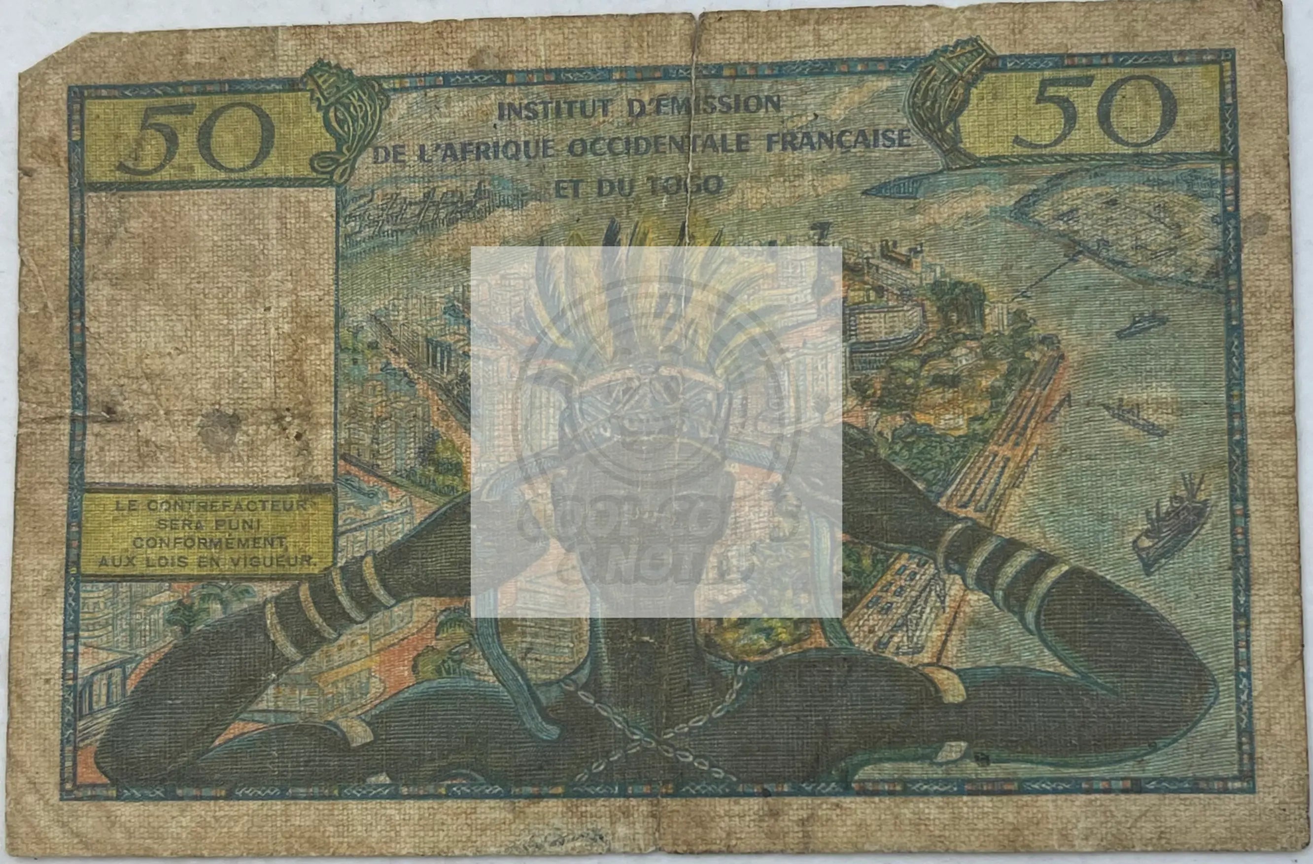 French West Africa 1956 50 Francs P-45, Used World Banknote Currency - Cool Coins & Notes